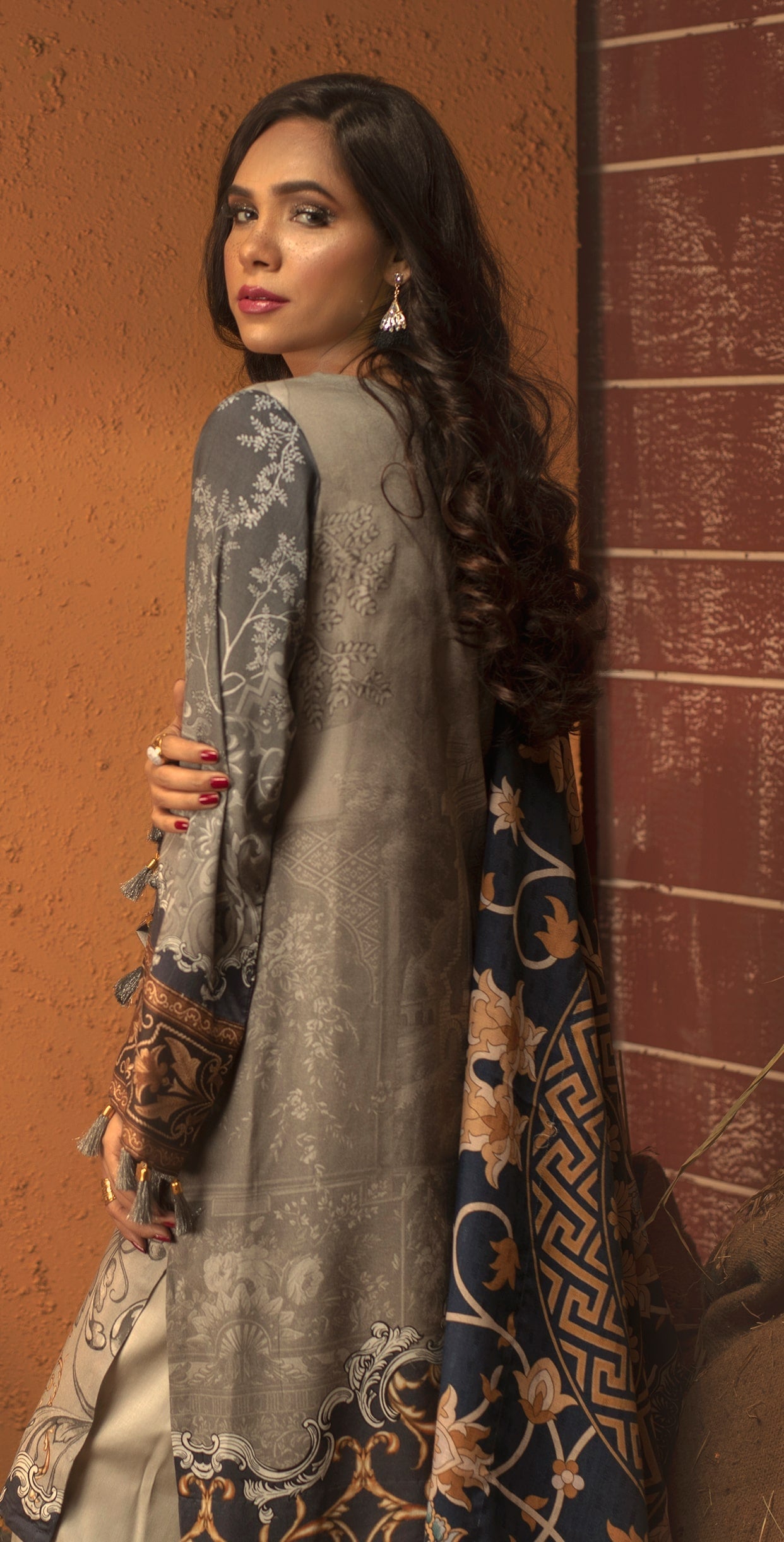 Stitched 3pc Digtial Printed Embroidered Linen Shirt with Digital Shawl Dupatta (WK-413) - SalitexOnline