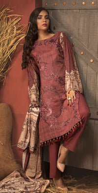 Stitched 3pc Digtial Printed Embroidered Linen Shirt with Digital Shawl Dupatta (WK-416) - SalitexOnline