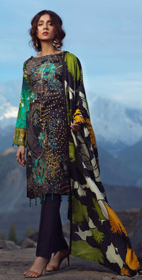 Stitched 3pc Printed Embroidered Cambric Shirt with Wool Net Dupatta (WK-423A) - SalitexOnline