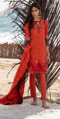 Stitched 3pc Printed Embroidered Lawn Shirt with Fancy Printed Check Dupatta (WK-492B) - SalitexOnline