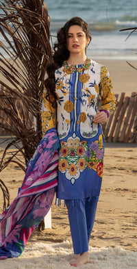 Stitched 3pc Printed Embroidered Lawn Shirt with Fancy Printed Check Dupatta (WK-493B) - SalitexOnline