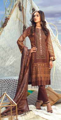 Stitched 3pc Printed Lawn Embroidered Shirt with Printed Embroidered Chiffon Dupatta - FAUSTINA (WK-502A) - SalitexOnline