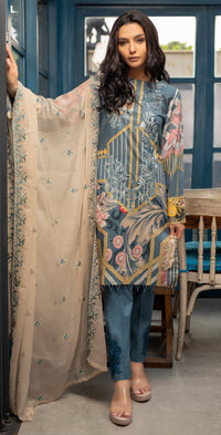 Stitched Embroidered Lawn Shirt with Chiffon Embroidered Dupatta & Trouser Bunches I 3pc (WK-266A) - SalitexOnline