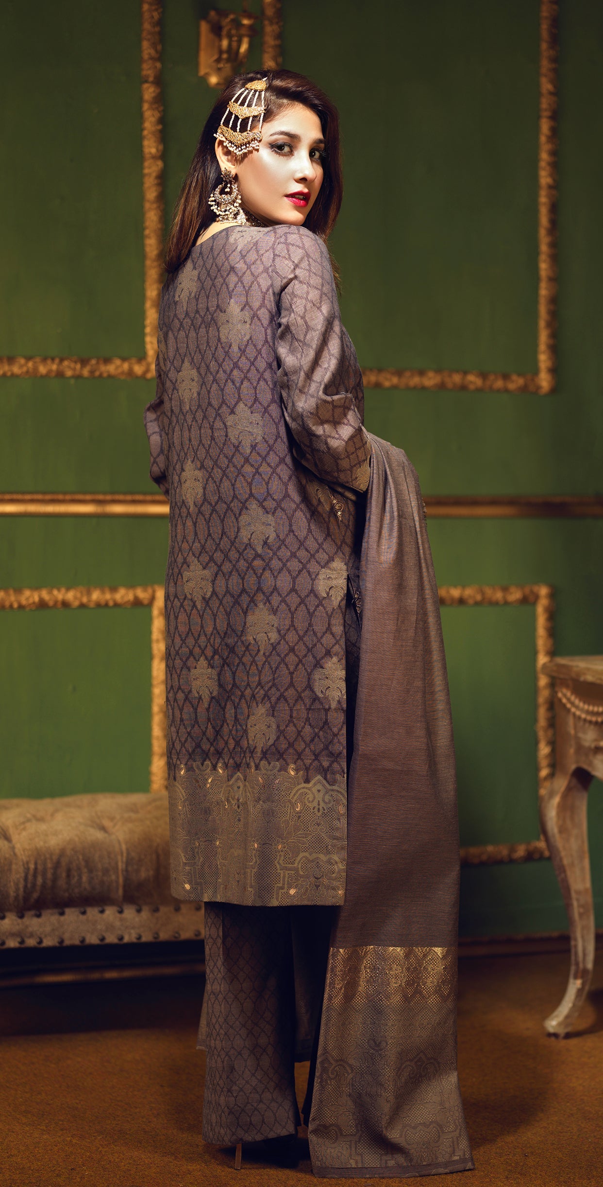 Stitched Two Tone Jacquard Festive 3pc With Exclusive Embroidered Front & Textured Trousers (WK-273) - SalitexOnline