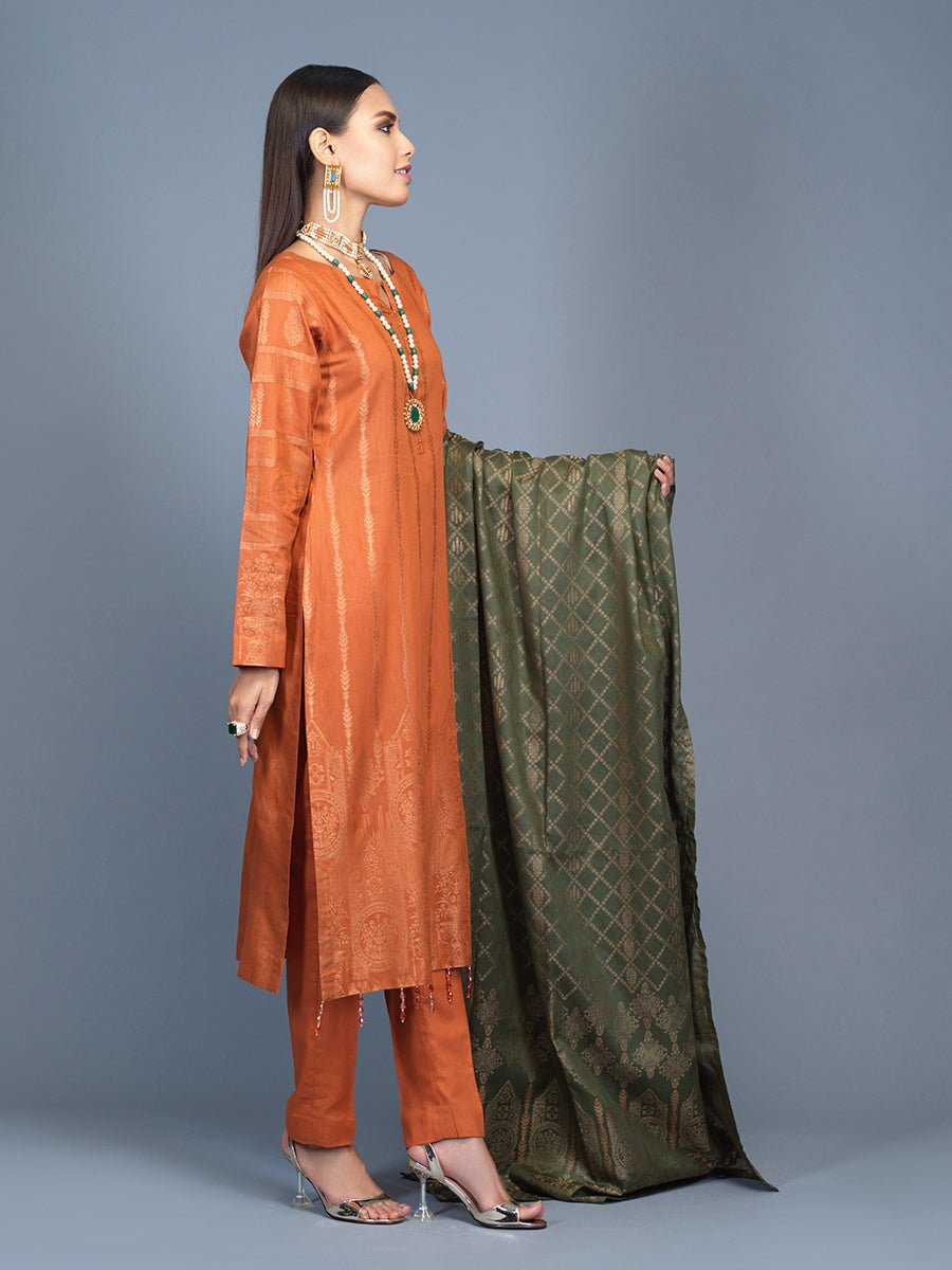 Unstitched 3pc Cambric Jacquard Shirt with Cambric Jacquard Dupatta - Jacquard classic (WK-00591) - SalitexOnline