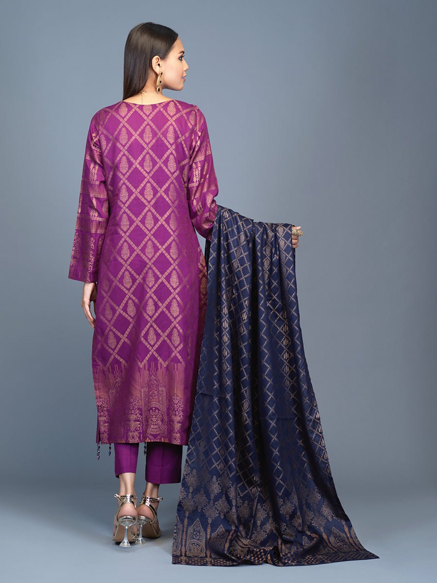Unstitched 3pc Cambric Jacquard Shirt with Cambric Jacquard Dupatta - Jacquard classic (WK-00602) - SalitexOnline