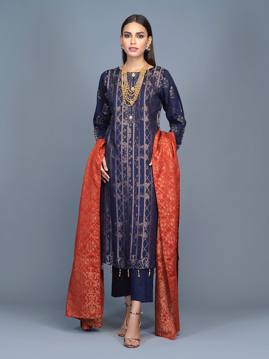 Unstitched 3pc Cambric Jacquard Shirt with Cambric Jacquard Dupatta - Jacquard classic (WK-00606) - SalitexOnline